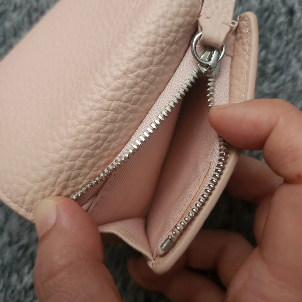 Lacoste mini wallet light pink leather compact tri-fold